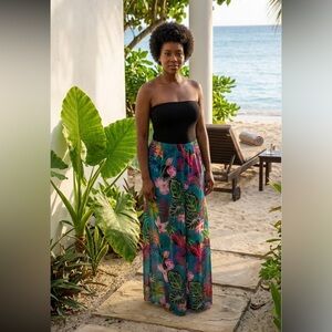 La Vie en Rose beach resort cover up strapless dress with sheer skirt Size Small